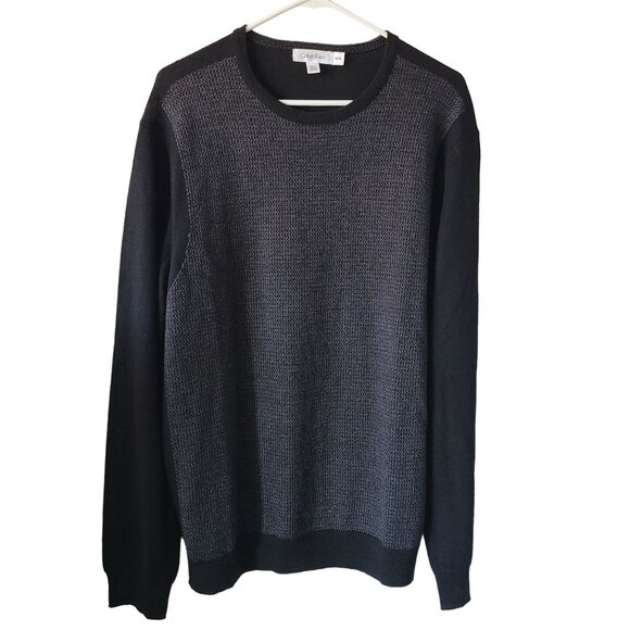 Calvin Klein US Men's Size XL Merino Wool Blend Black Grey Crewneck Sweater - Picture 1 of 11